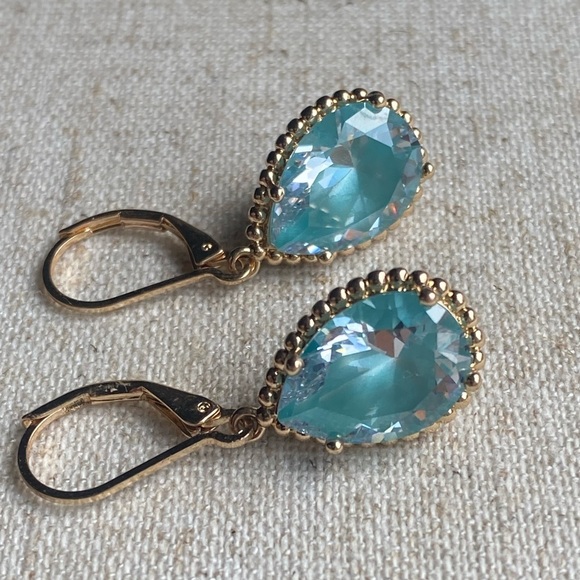 SOLID brass dangle crystal earrings - Picture 4 of 14